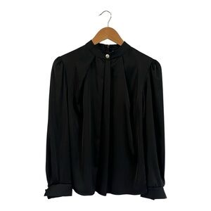 Morcel Mossimo Black Satin Effect Blouse Top Size 40 US 10 Elegant Ruched